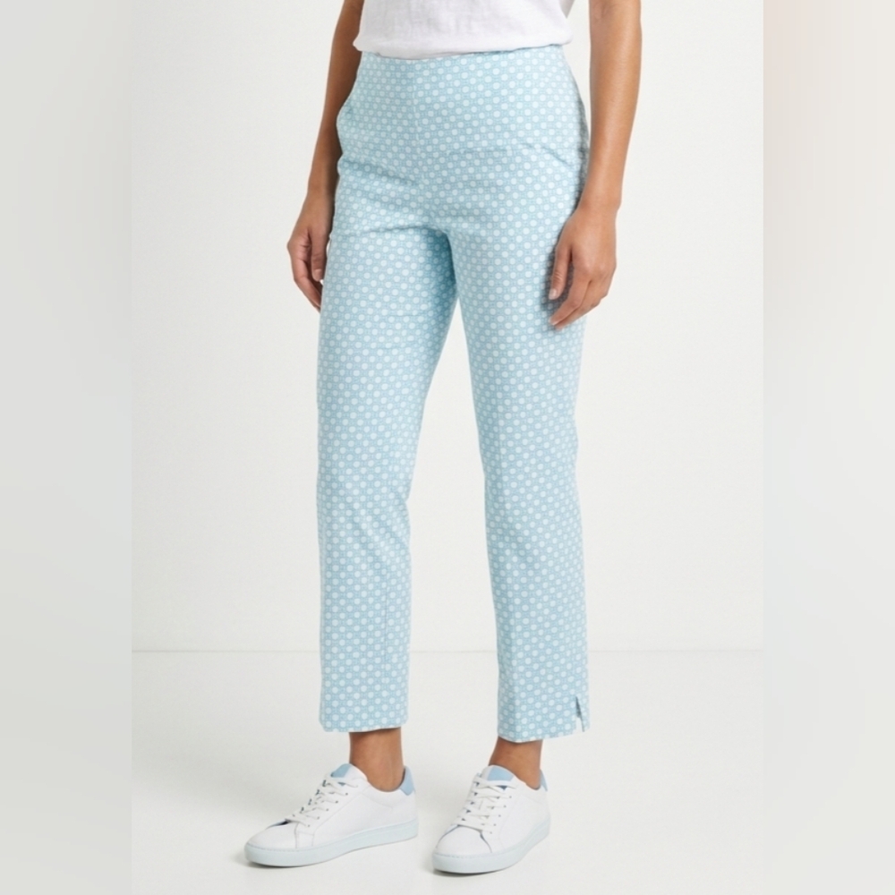 NWOT Talbots Heritage White And Aqua Cropped Straight-Leg Pants Size 8P